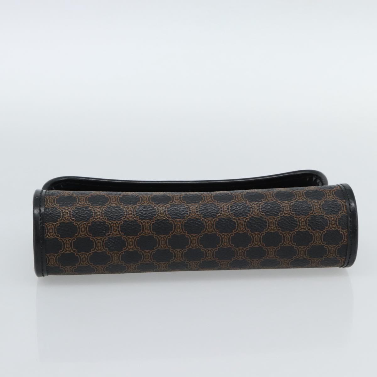 CELINE Macadam Canvas Pouch PVC Leather Black Gold Auth 186542A