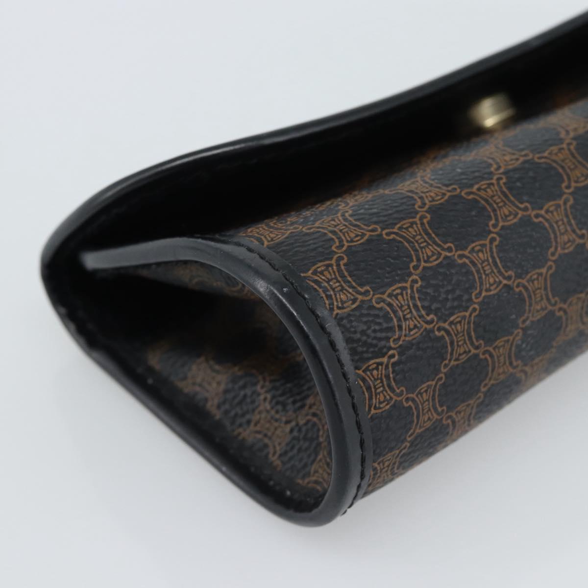 CELINE Macadam Canvas Pouch PVC Leather Black Gold Auth 186542A