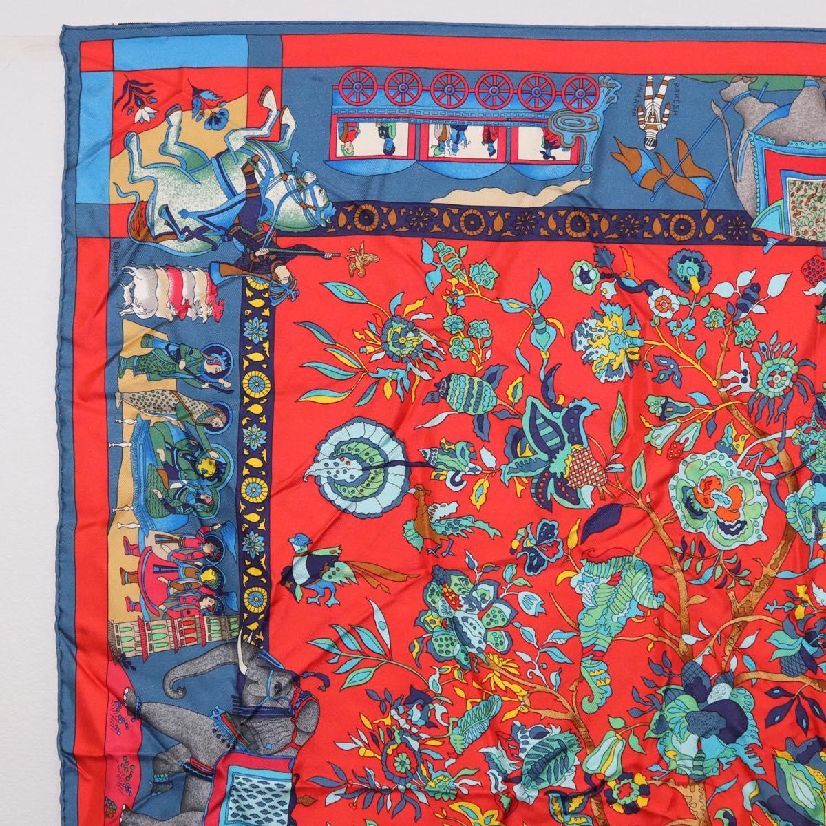 HERMES Carre 90 Scarf ""fantaisies indiennes"" Silk Red Auth 186543