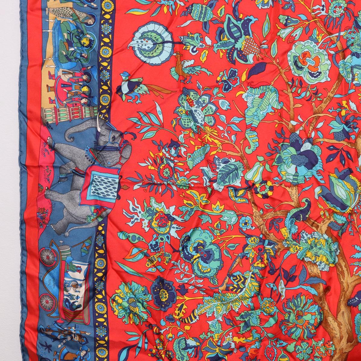 HERMES Carre 90 Scarf ""fantaisies indiennes"" Silk Red Auth 186543