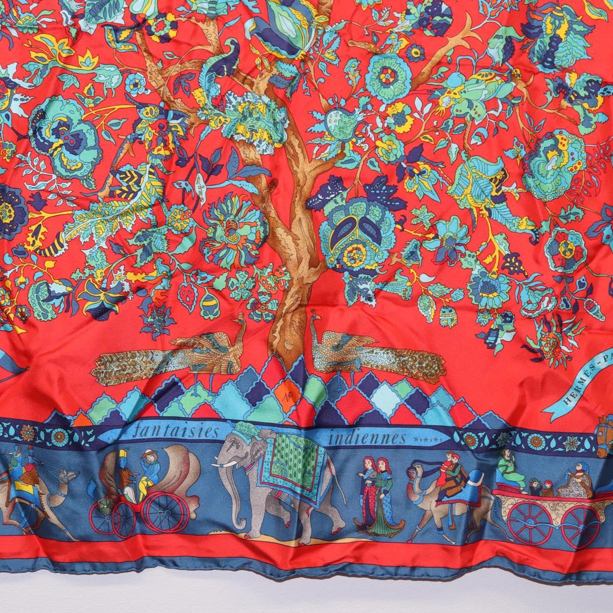 HERMES Carre 90 Scarf ""fantaisies indiennes"" Silk Red Auth 186543