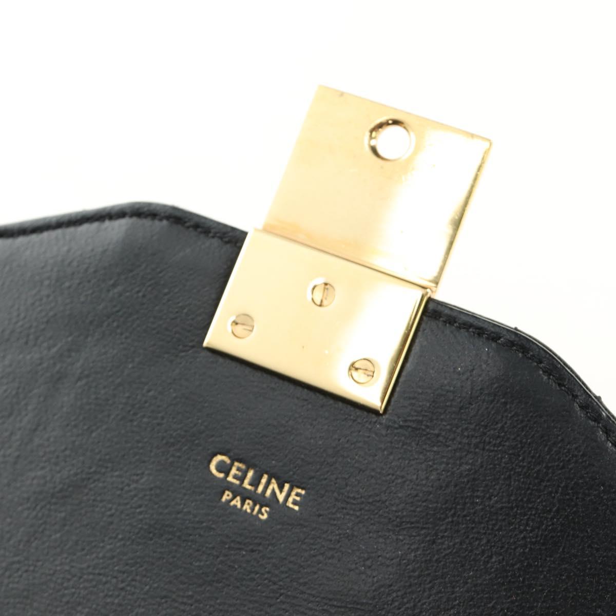 CELINE Chain Shoulder Bag Leather Black Gold Auth 186545SAM