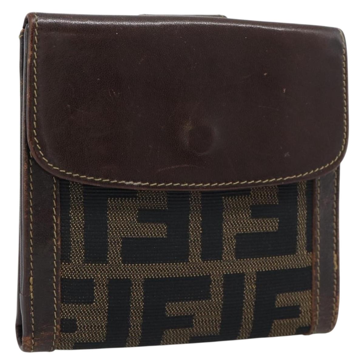 FENDI Zucca Canvas Bifold Wallet Black Brown Auth 186546