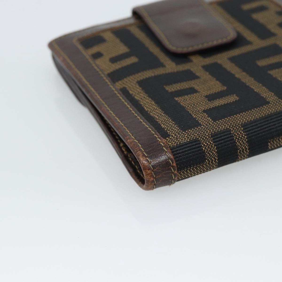FENDI Zucca Canvas Bifold Wallet Black Brown Auth 186546