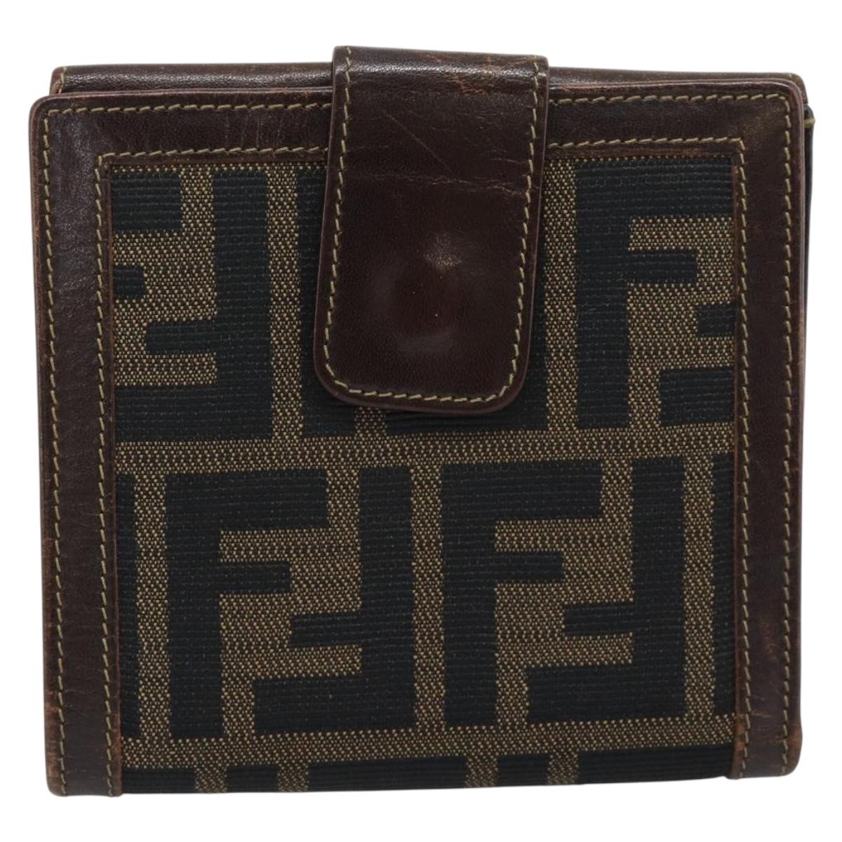 FENDI Zucca Canvas Bifold Wallet Black Brown Auth 186546
