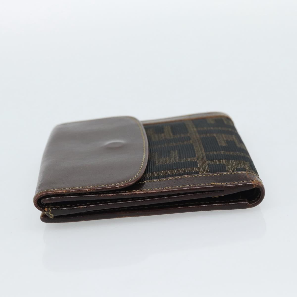 FENDI Zucca Canvas Bifold Wallet Black Brown Auth 186546