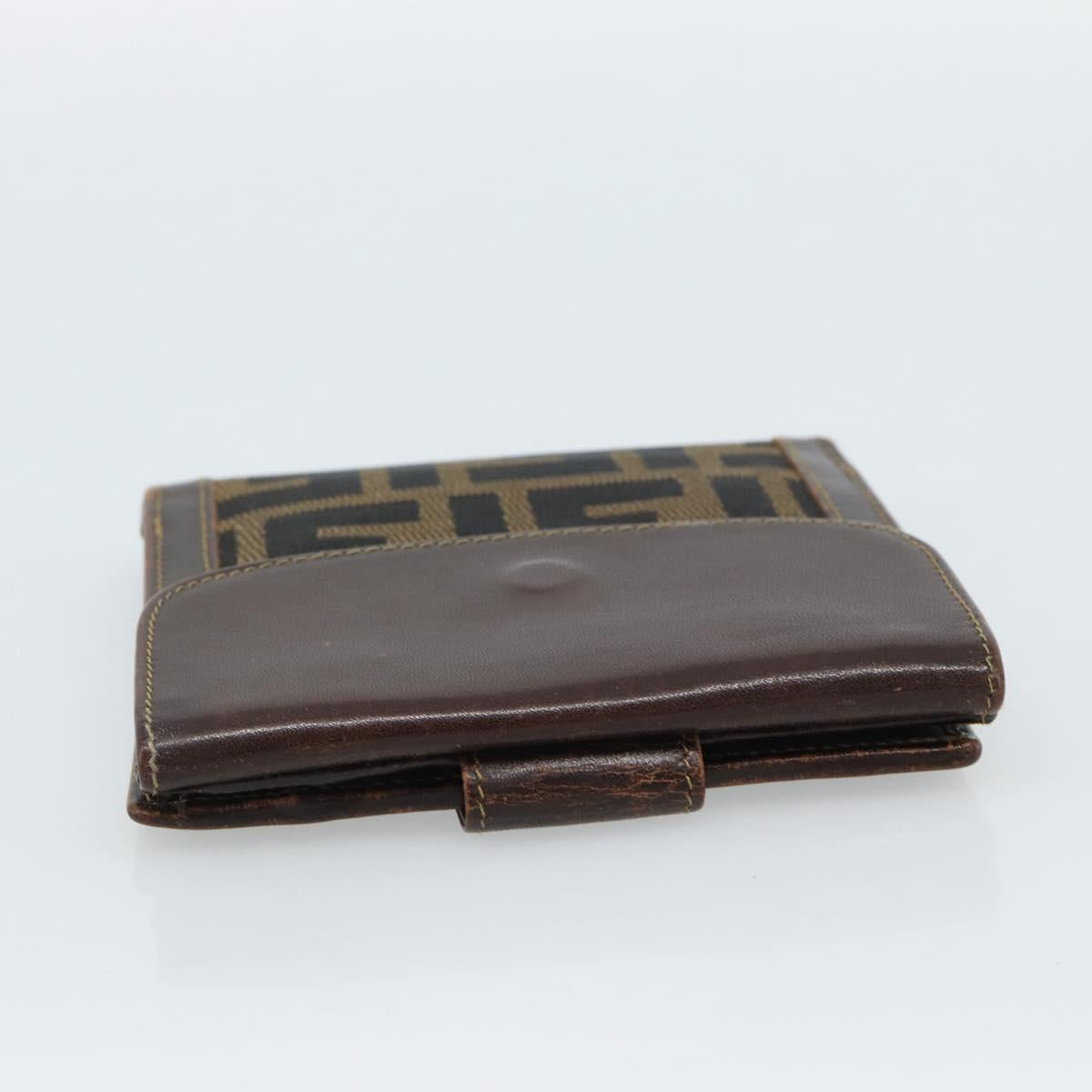 FENDI Zucca Canvas Bifold Wallet Black Brown Auth 186546