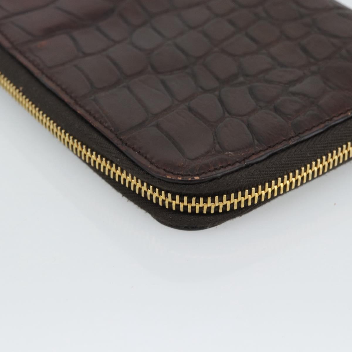 Miu Miu Day Planner Cover Leather Croco Embossed Brown Gold Auth 186547A