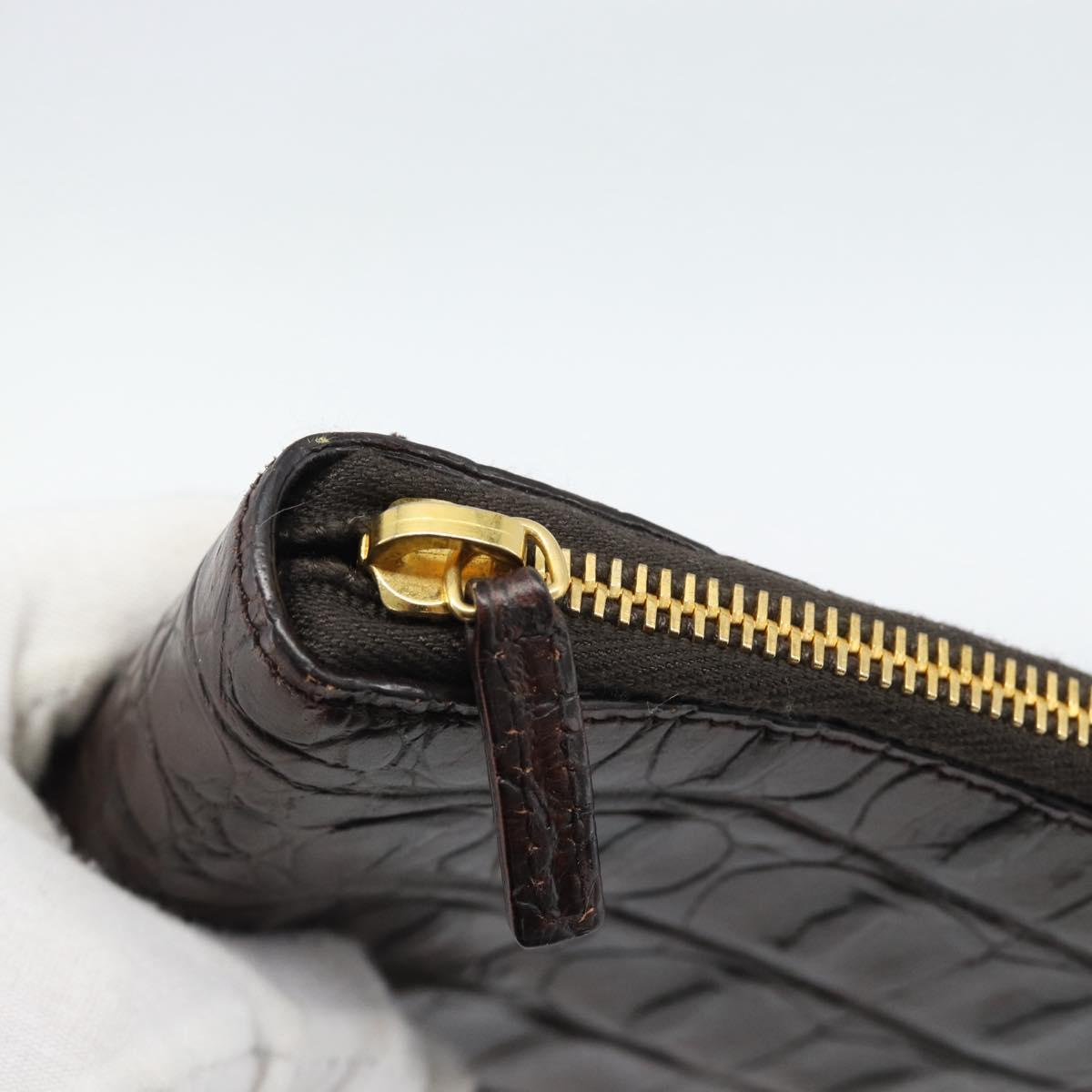 Miu Miu Day Planner Cover Leather Croco Embossed Brown Gold Auth 186547A