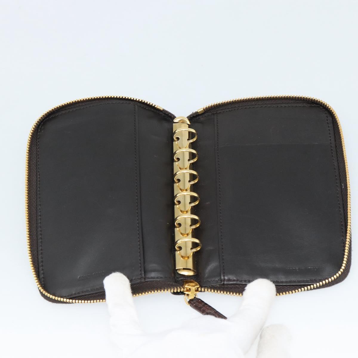 Miu Miu Day Planner Cover Leather Croco Embossed Brown Gold Auth 186547A
