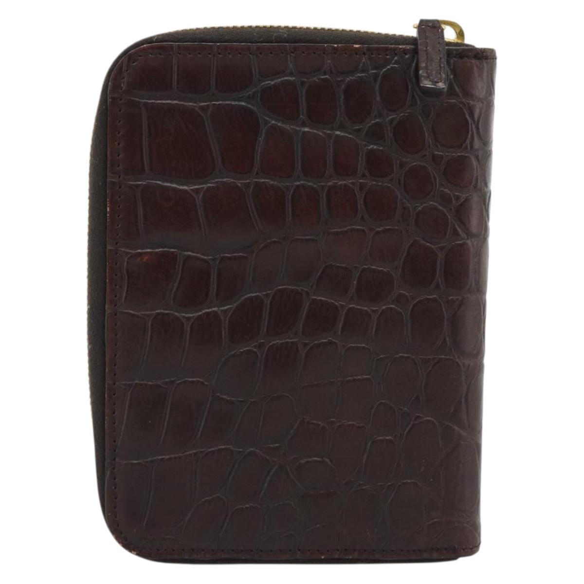 Miu Miu Day Planner Cover Leather Croco Embossed Brown Gold Auth 186547A