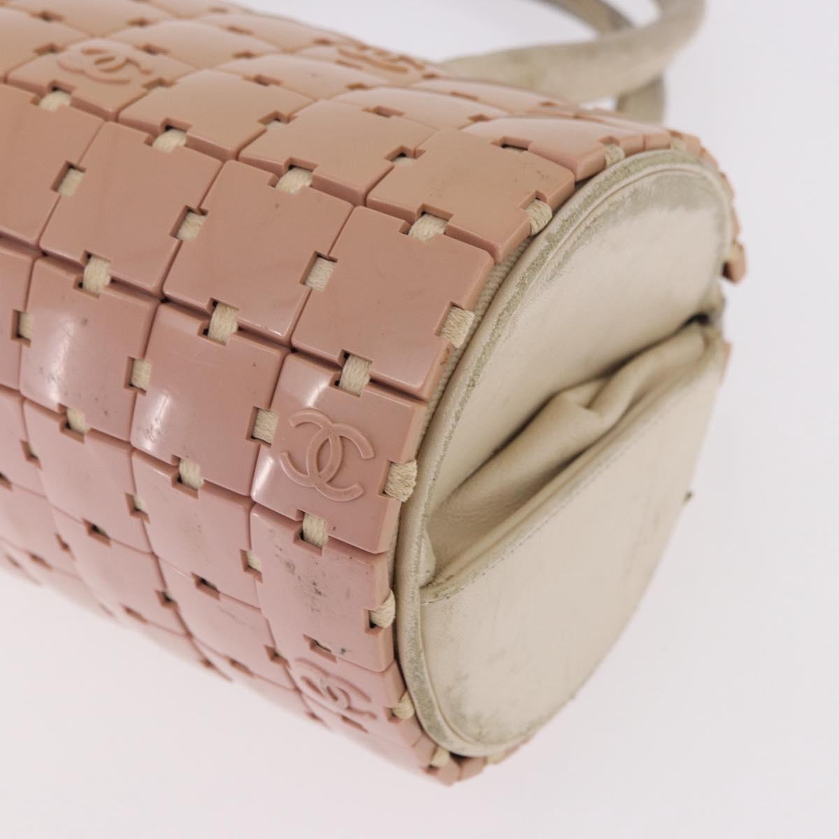 CHANEL Puzzle Hand Bag Leather Pink Silver CC Auth 186552