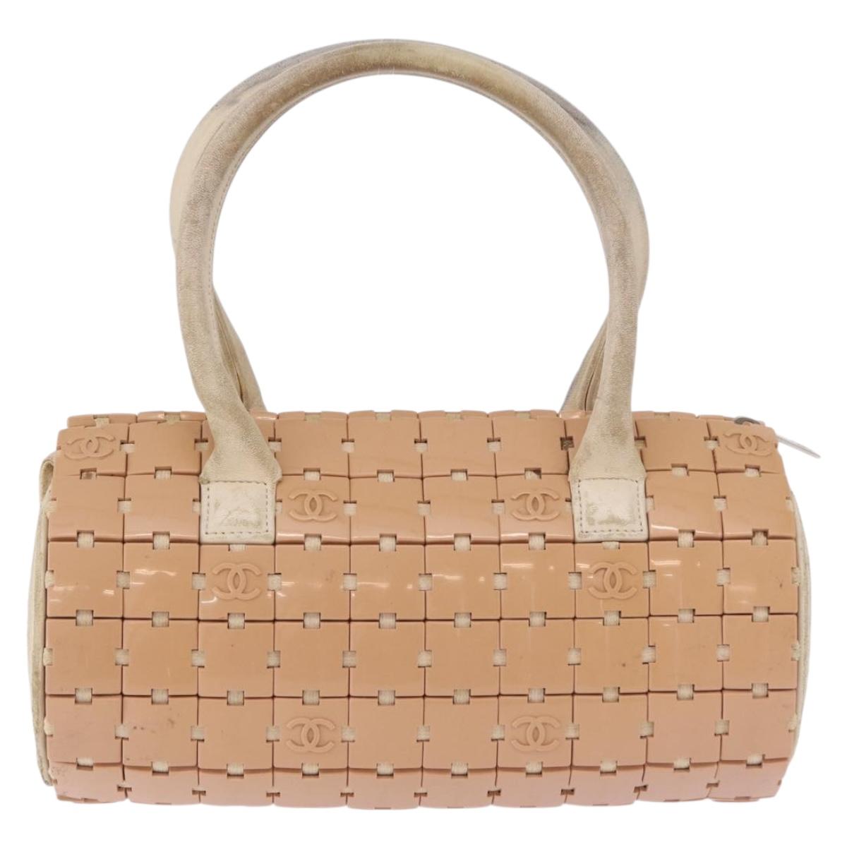 CHANEL Puzzle Hand Bag Leather Pink Silver CC Auth 186552