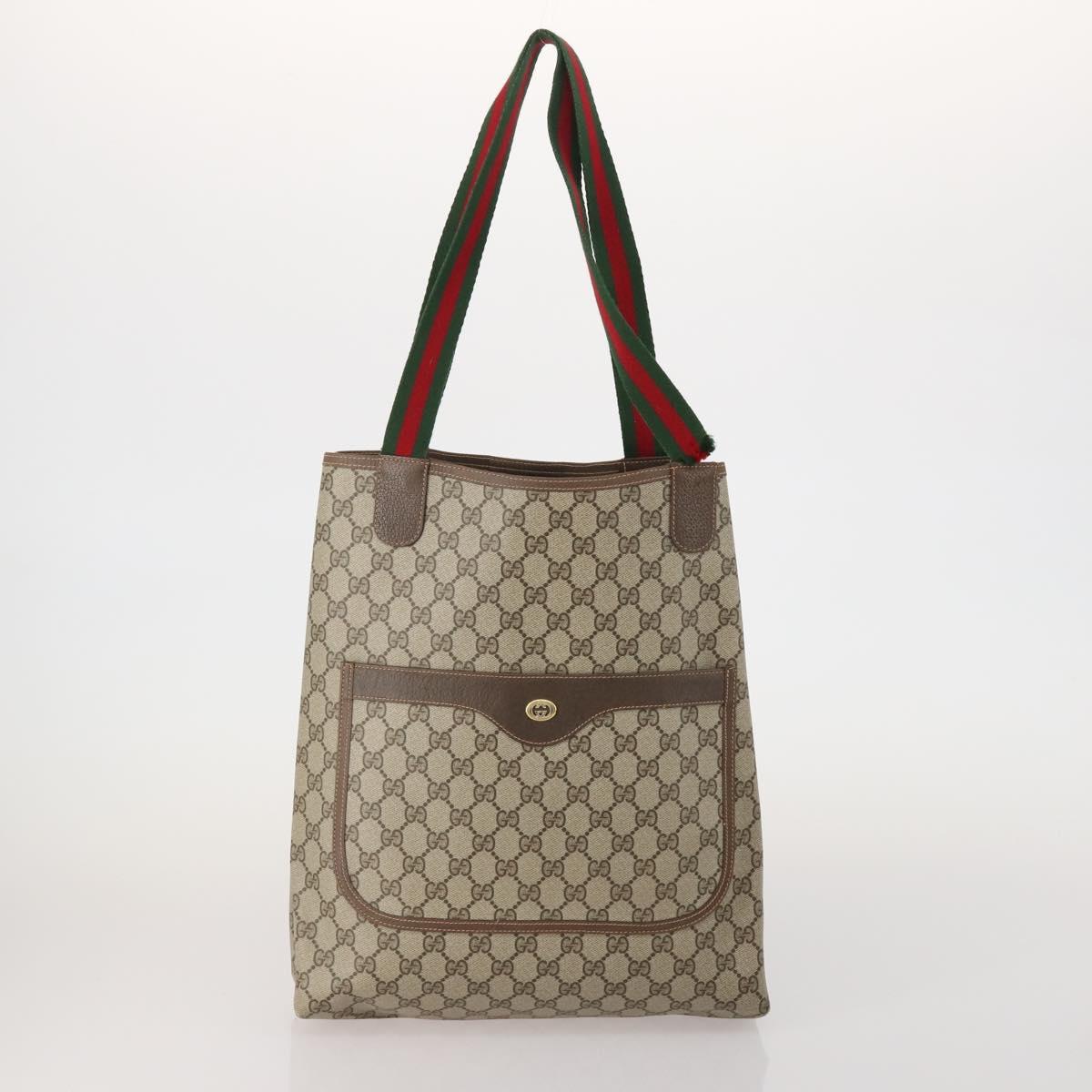GUCCI GG Canvas GG Supreme Web Sherry Line Bag PVC 3 Set Beige Black Auth 186560