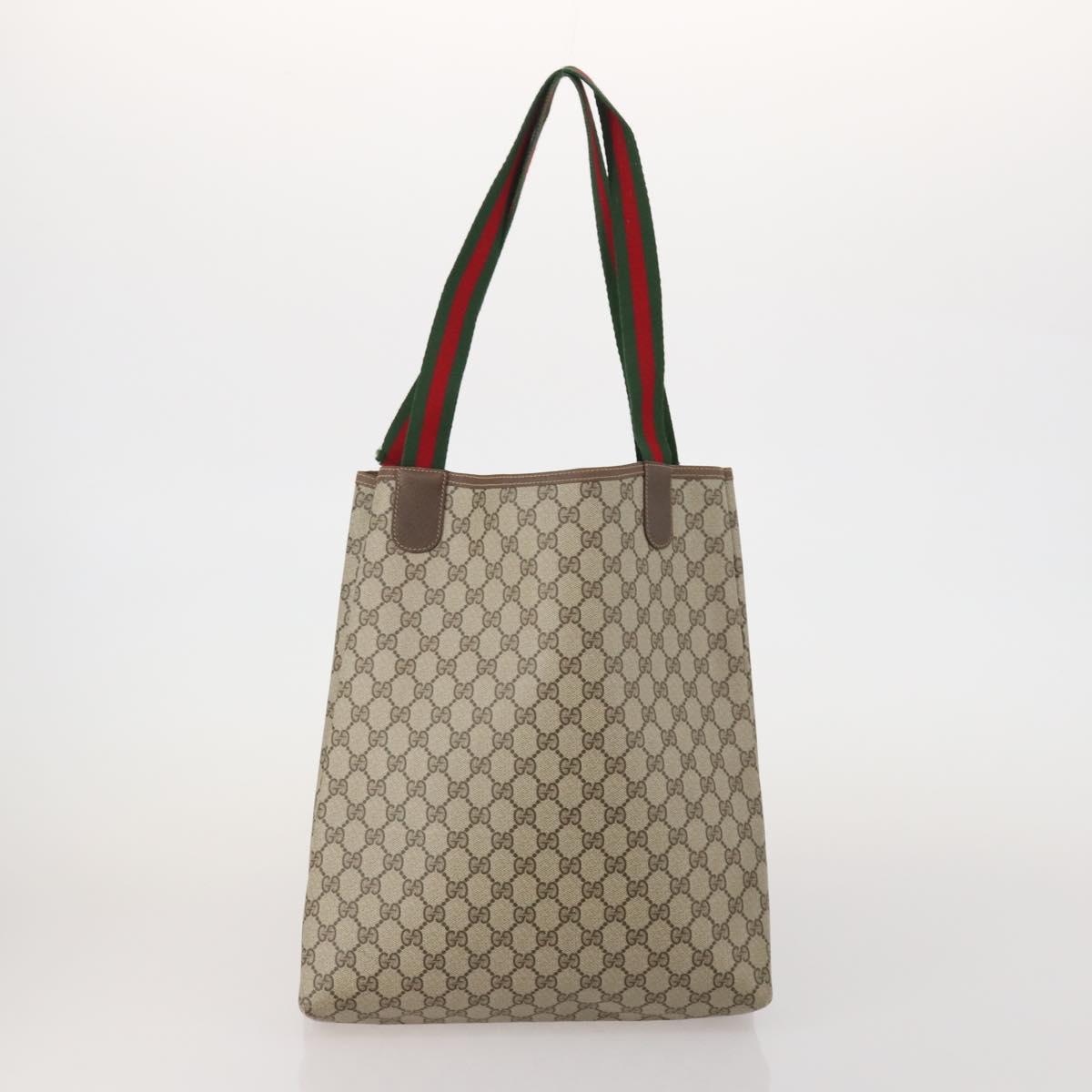 GUCCI GG Canvas GG Supreme Web Sherry Line Bag PVC 3 Set Beige Black Auth 186560