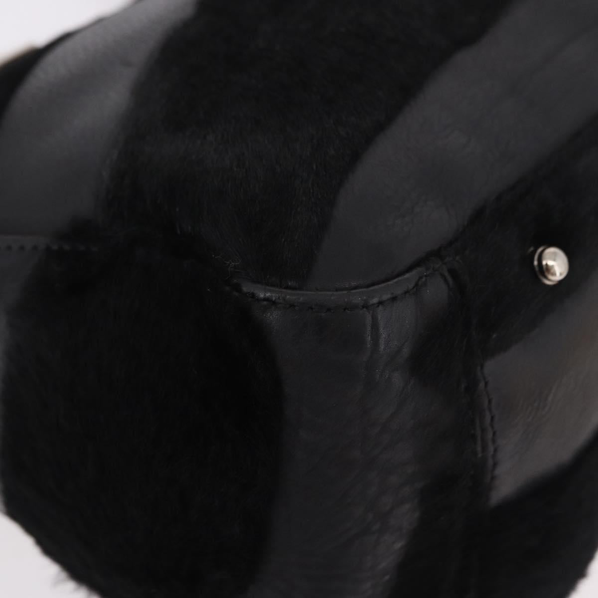 FENDI Hand Bag Harako Leather Black Silver Auth 186561A