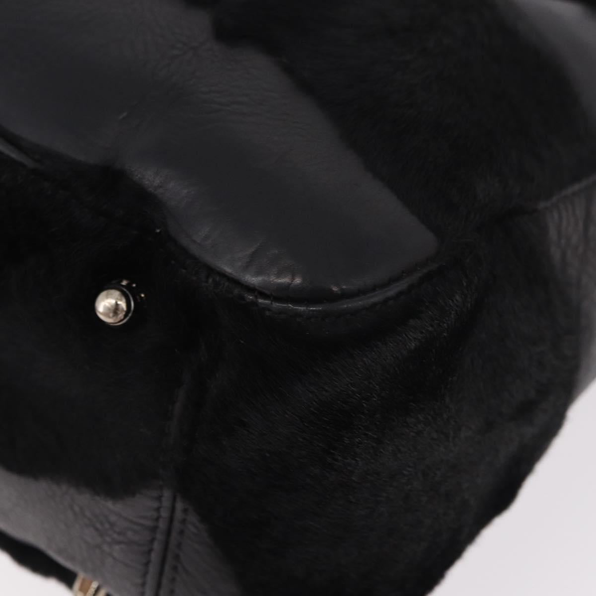 FENDI Hand Bag Harako Leather Black Silver Auth 186561A