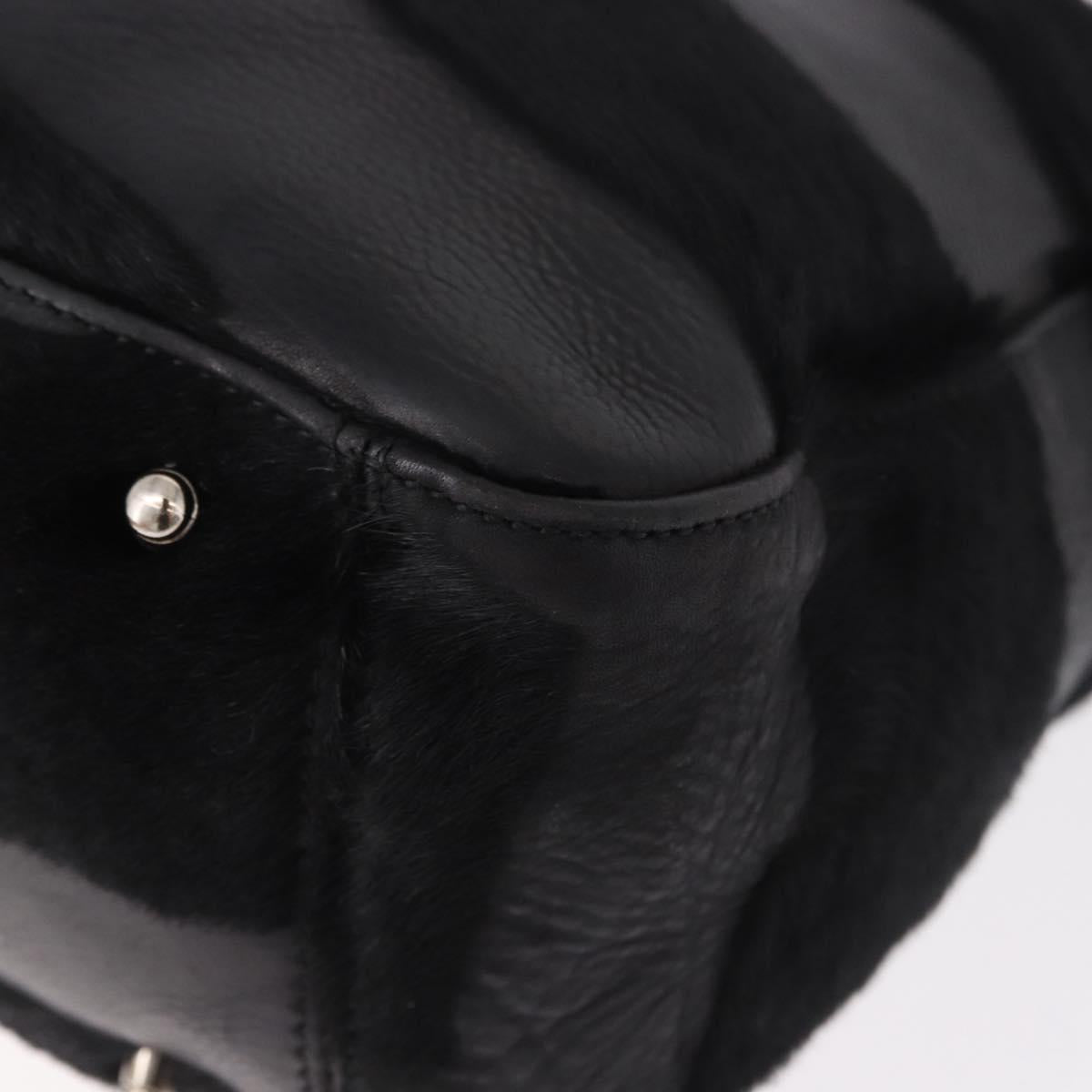 FENDI Hand Bag Harako Leather Black Silver Auth 186561A