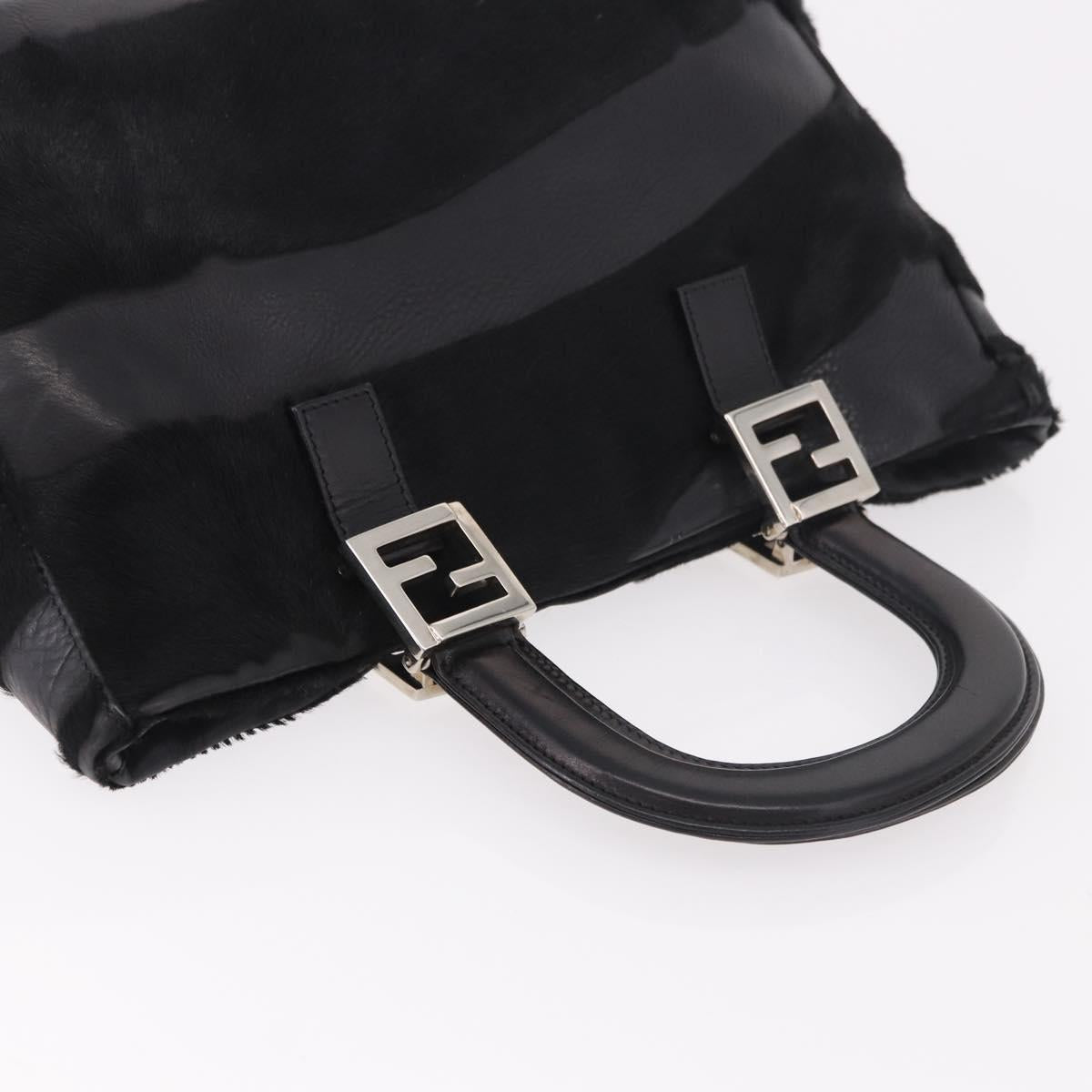 FENDI Hand Bag Harako Leather Black Silver Auth 186561A