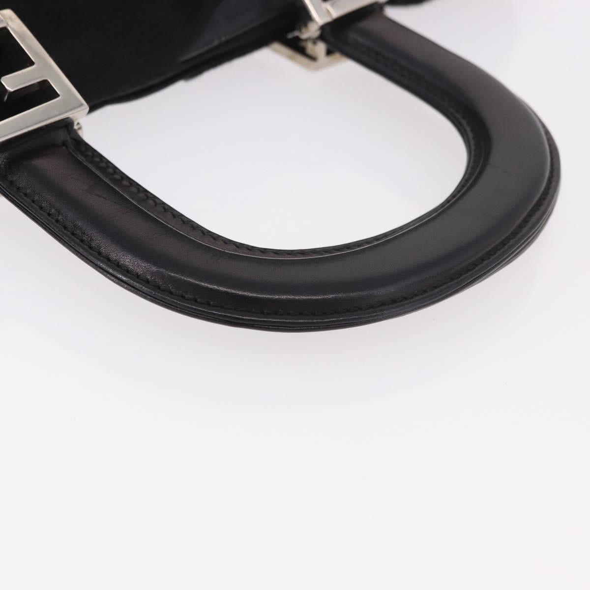 FENDI Hand Bag Harako Leather Black Silver Auth 186561A