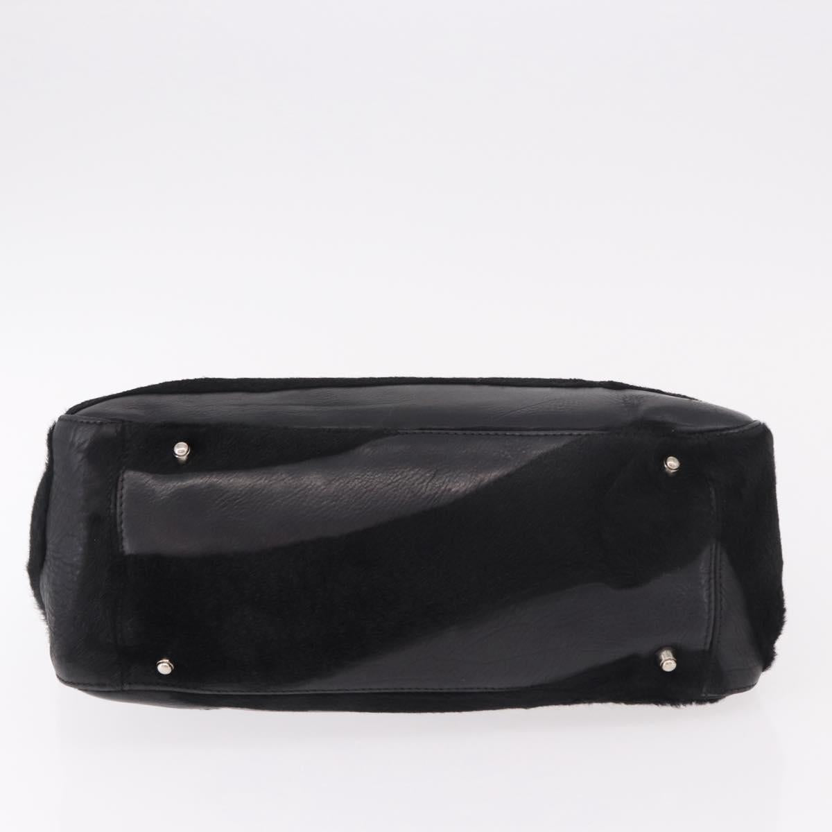 FENDI Hand Bag Harako Leather Black Silver Auth 186561A