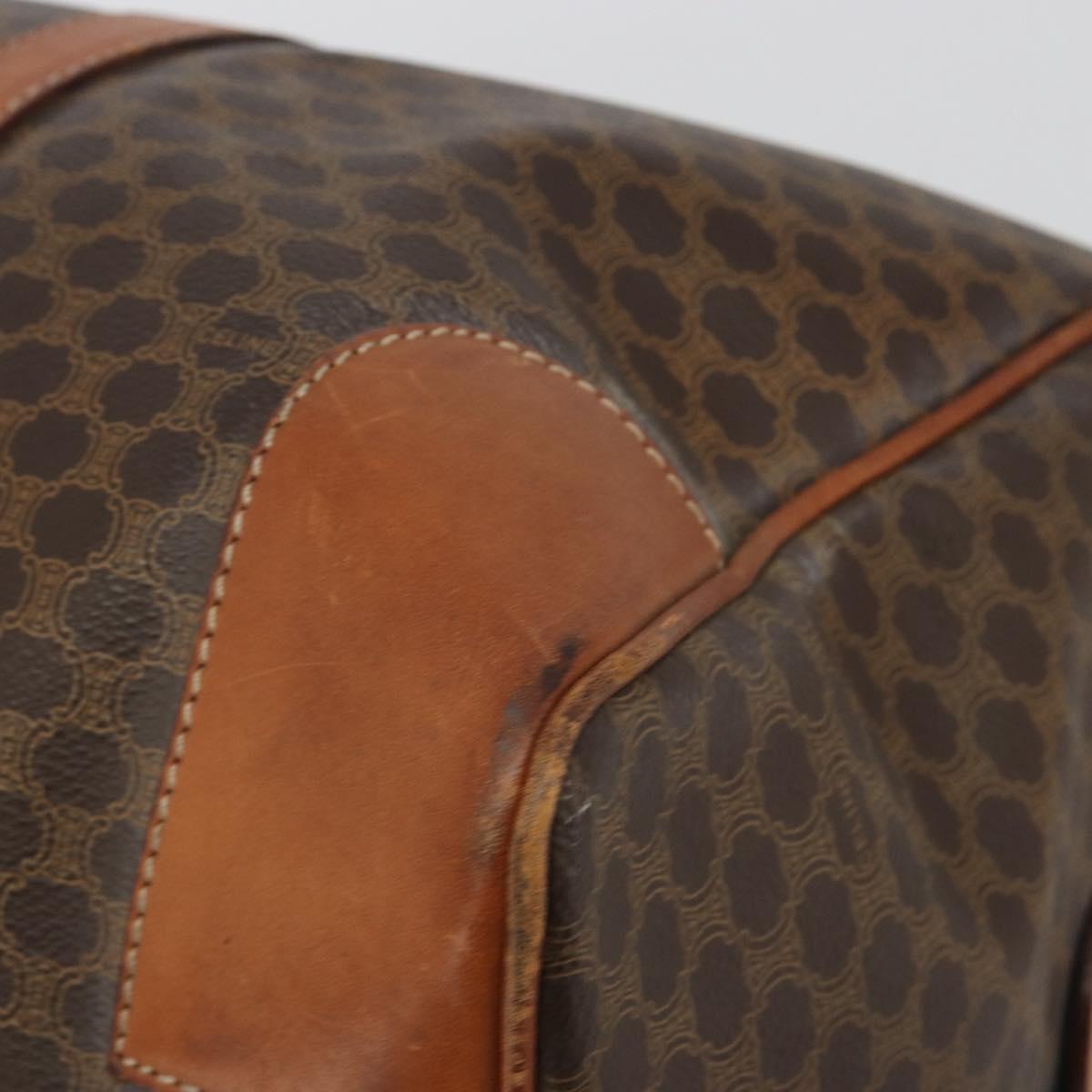 CELINE Macadam Canvas Boston Bag PVC Leather Brown Gold Auth 186563