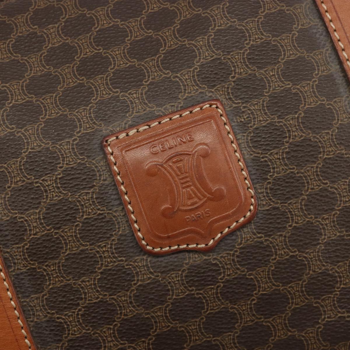 CELINE Macadam Canvas Boston Bag PVC Leather Brown Gold Auth 186563
