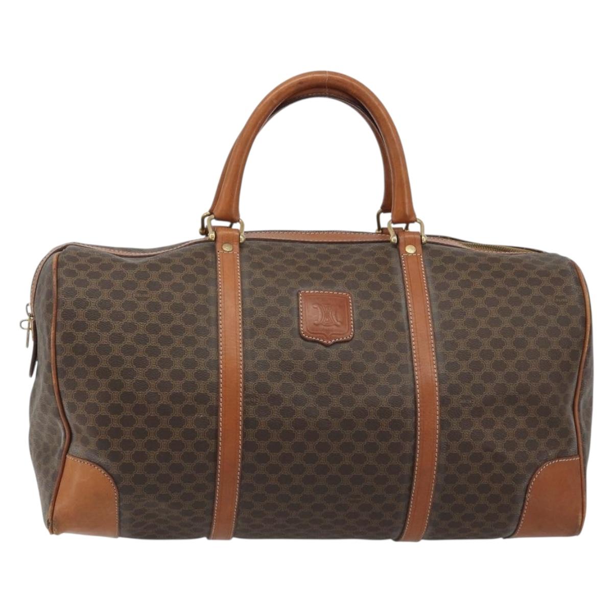 CELINE Macadam Canvas Boston Bag PVC Leather Brown Gold Auth 186563
