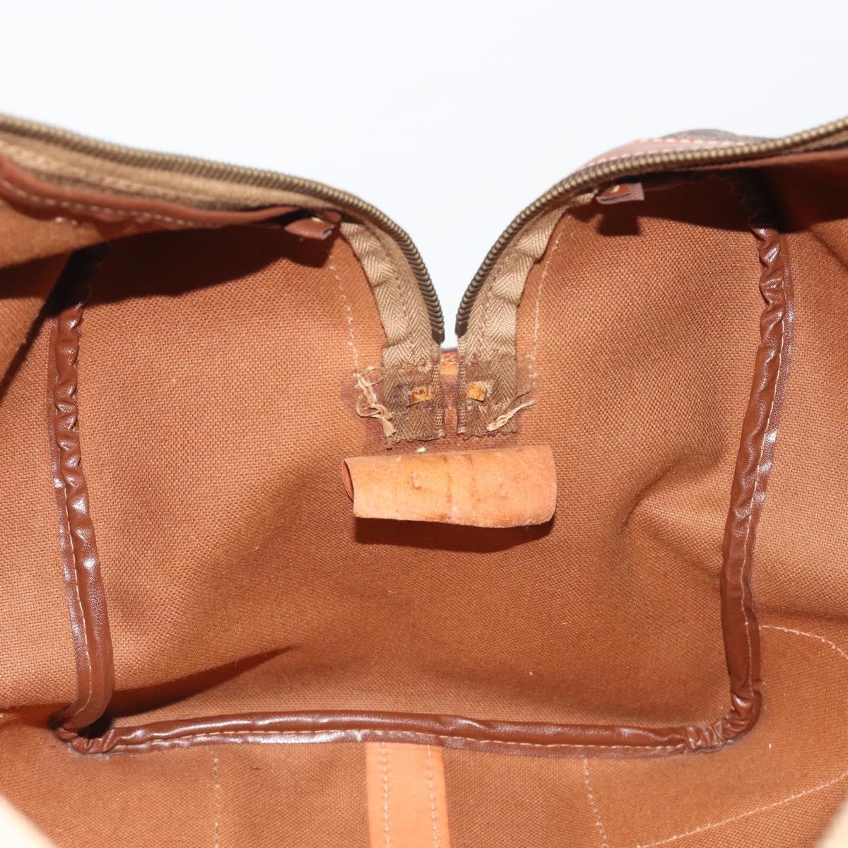 CELINE Macadam Canvas Boston Bag PVC Leather Brown Gold Auth 186563