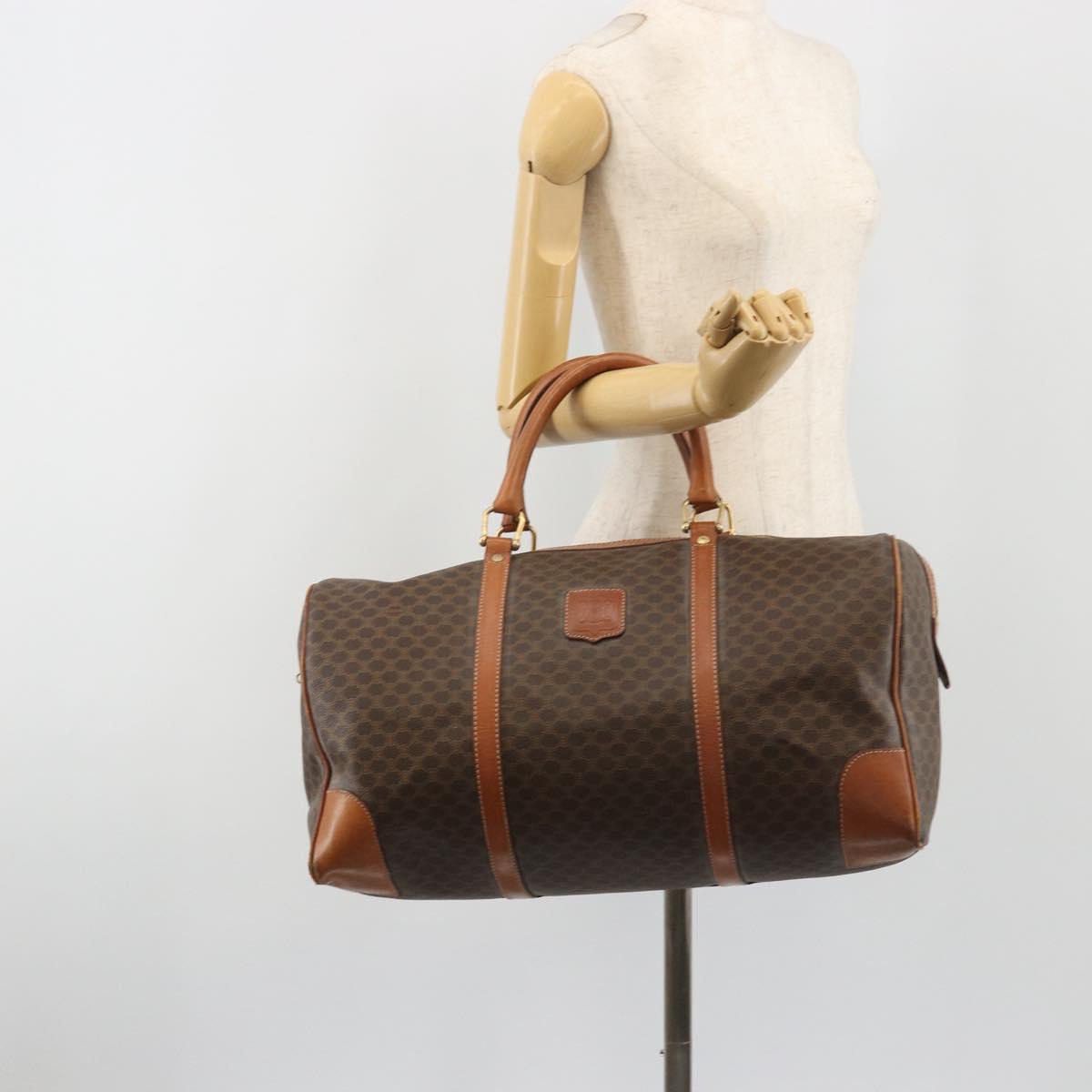 CELINE Macadam Canvas Boston Bag PVC Leather Brown Gold Auth 186563