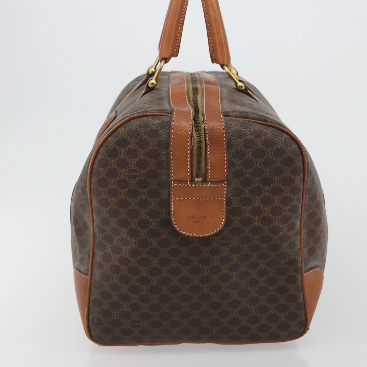 CELINE Macadam Canvas Boston Bag PVC Leather Brown Gold Auth 186563