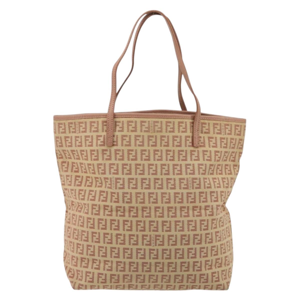 FENDI Zucchino Canvas Tote Bag Pink Silver Auth 186565