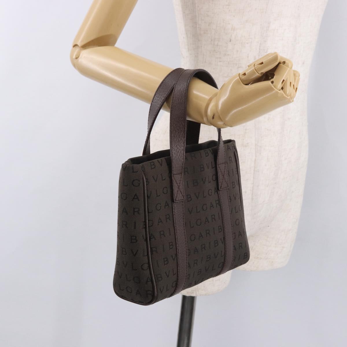 BVLGARI Logo Mania Hand Bag Canvas Brown Auth 186567A