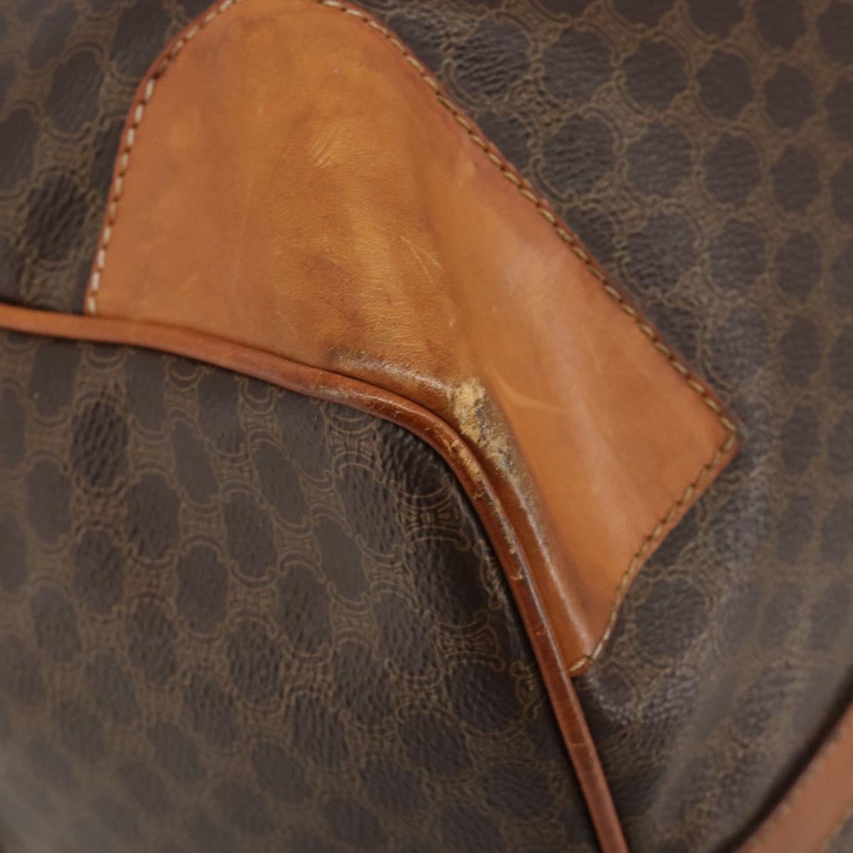 CELINE Macadam Canvas Boston Bag PVC Leather Brown Gold Auth 186569