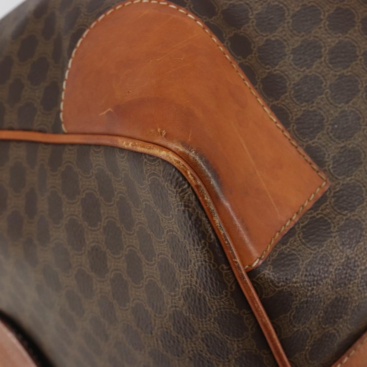 CELINE Macadam Canvas Boston Bag PVC Leather Brown Gold Auth 186569