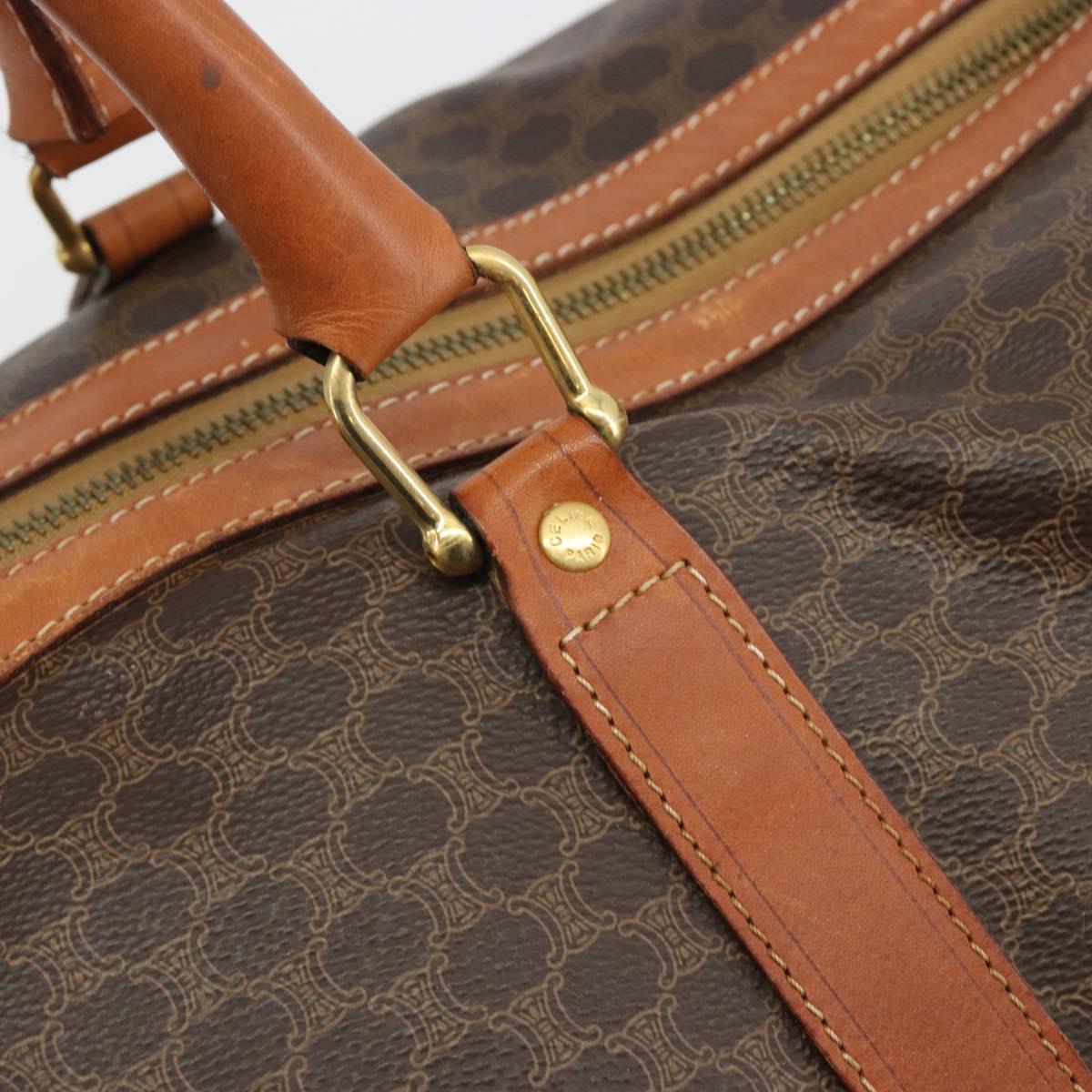 CELINE Macadam Canvas Boston Bag PVC Leather Brown Gold Auth 186569