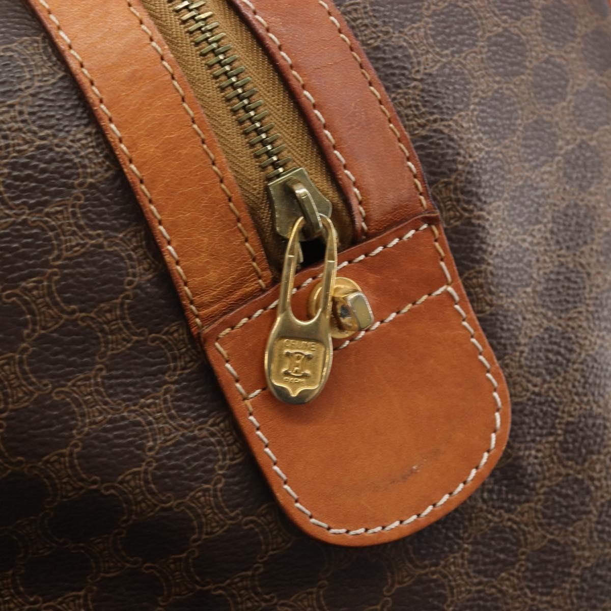 CELINE Macadam Canvas Boston Bag PVC Leather Brown Gold Auth 186569