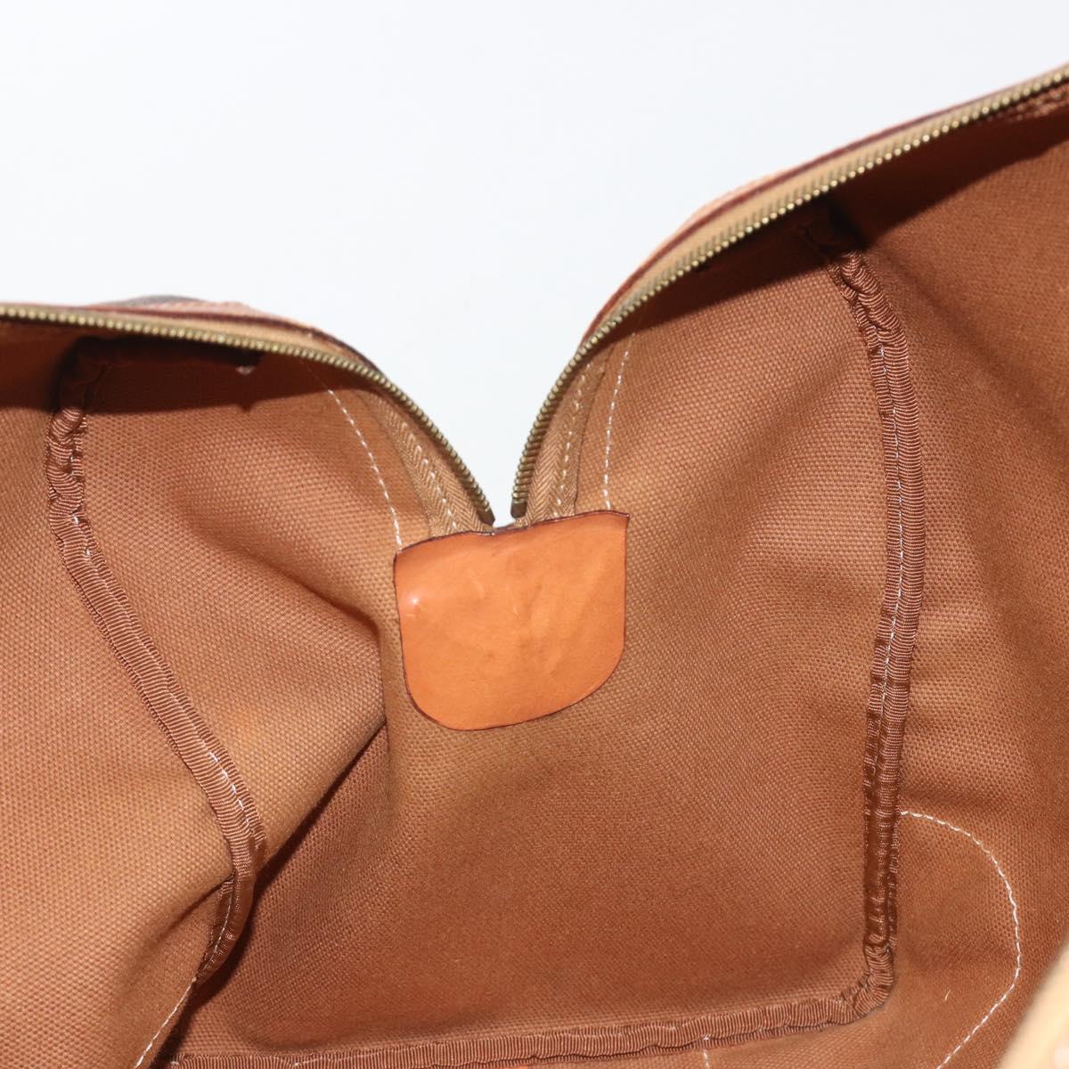 CELINE Macadam Canvas Boston Bag PVC Leather Brown Gold Auth 186569