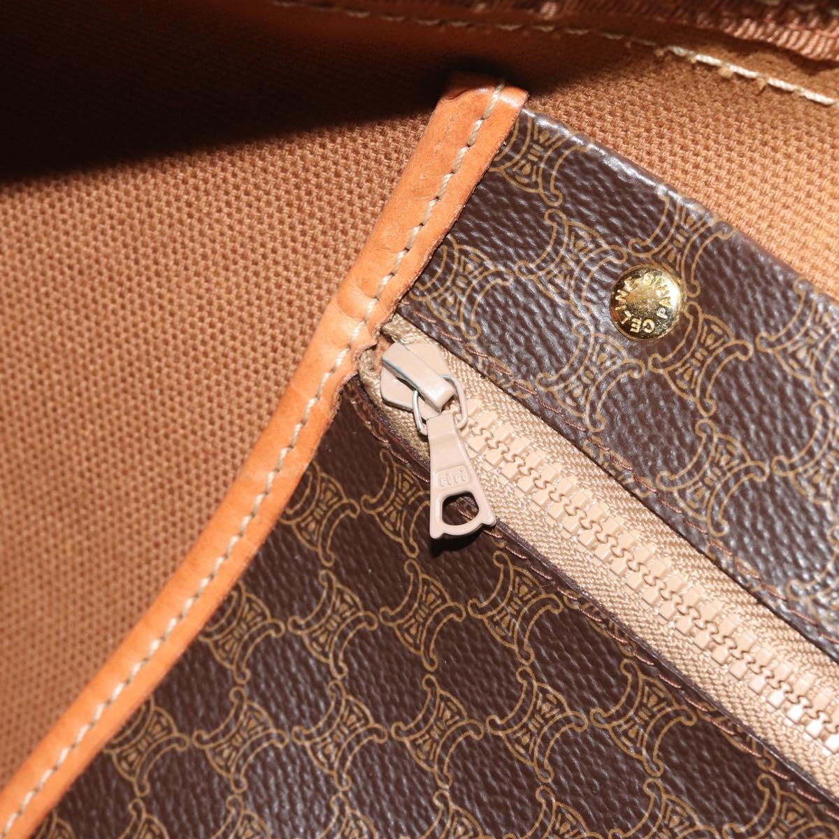 CELINE Macadam Canvas Boston Bag PVC Leather Brown Gold Auth 186569