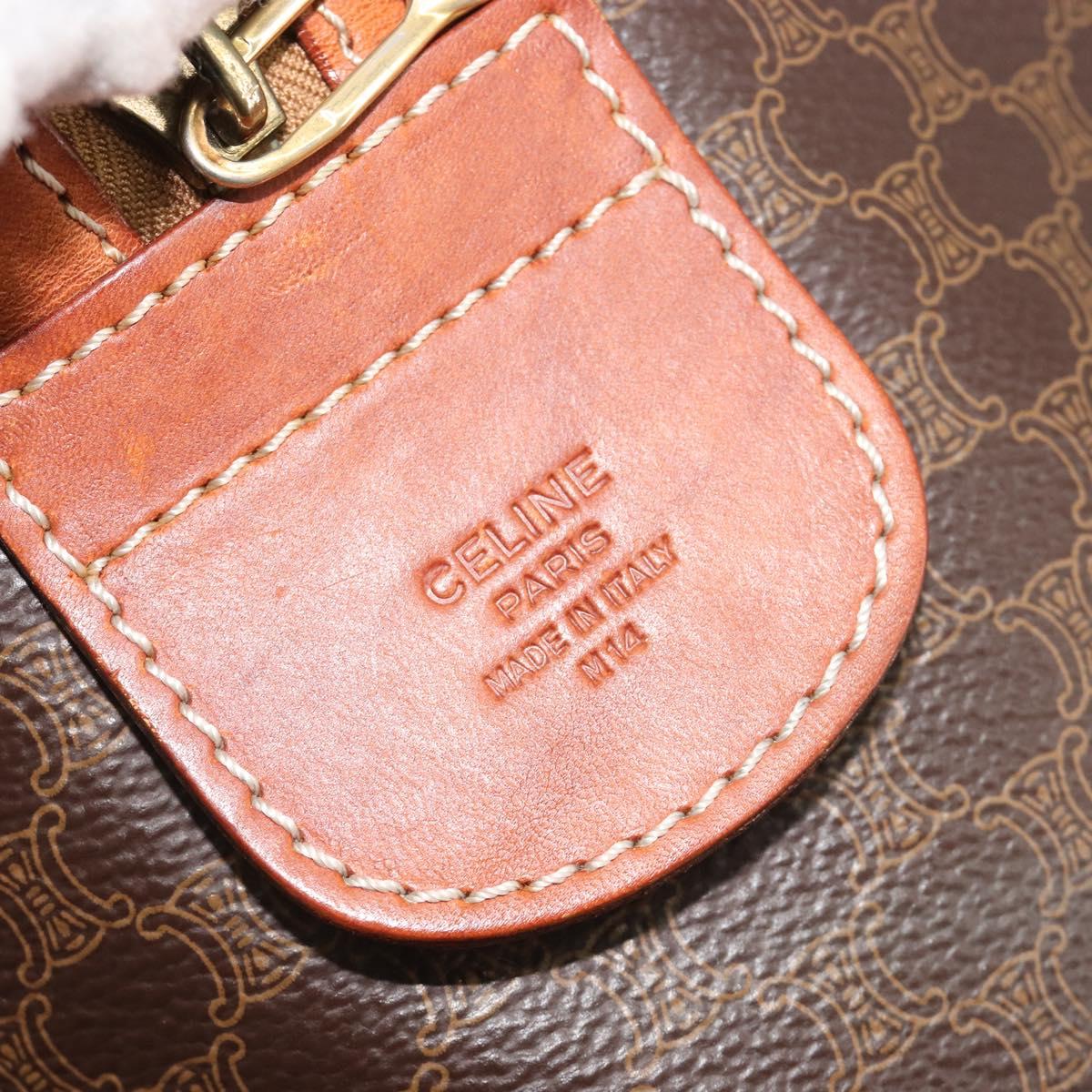 CELINE Macadam Canvas Boston Bag PVC Leather Brown Gold Auth 186569