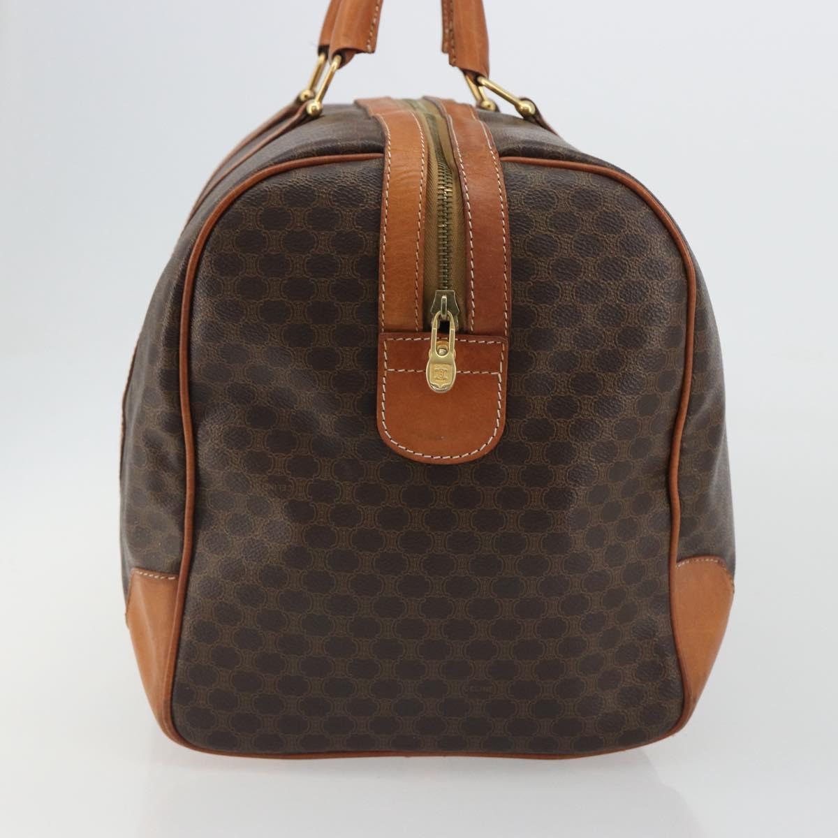 CELINE Macadam Canvas Boston Bag PVC Leather Brown Gold Auth 186569