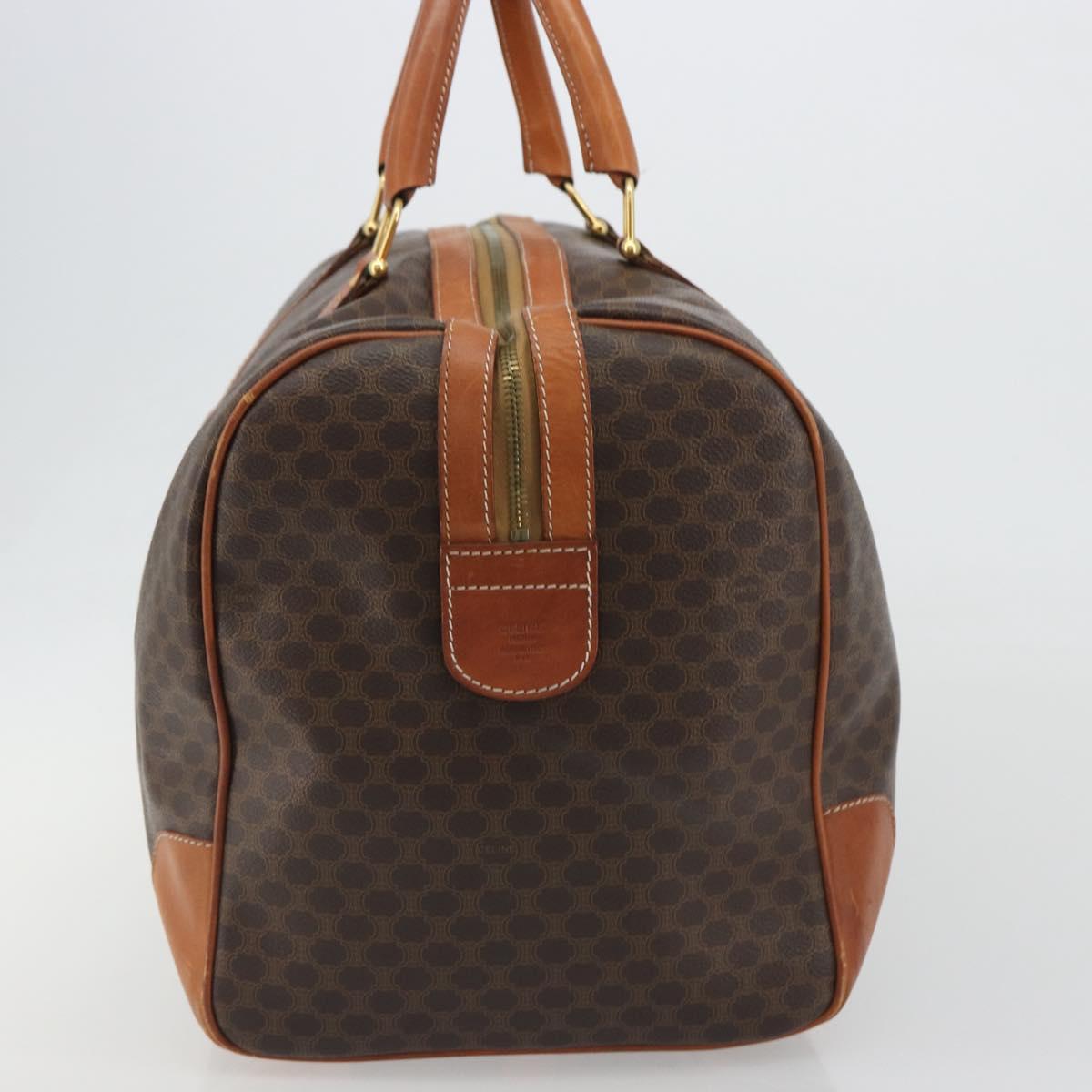 CELINE Macadam Canvas Boston Bag PVC Leather Brown Gold Auth 186569