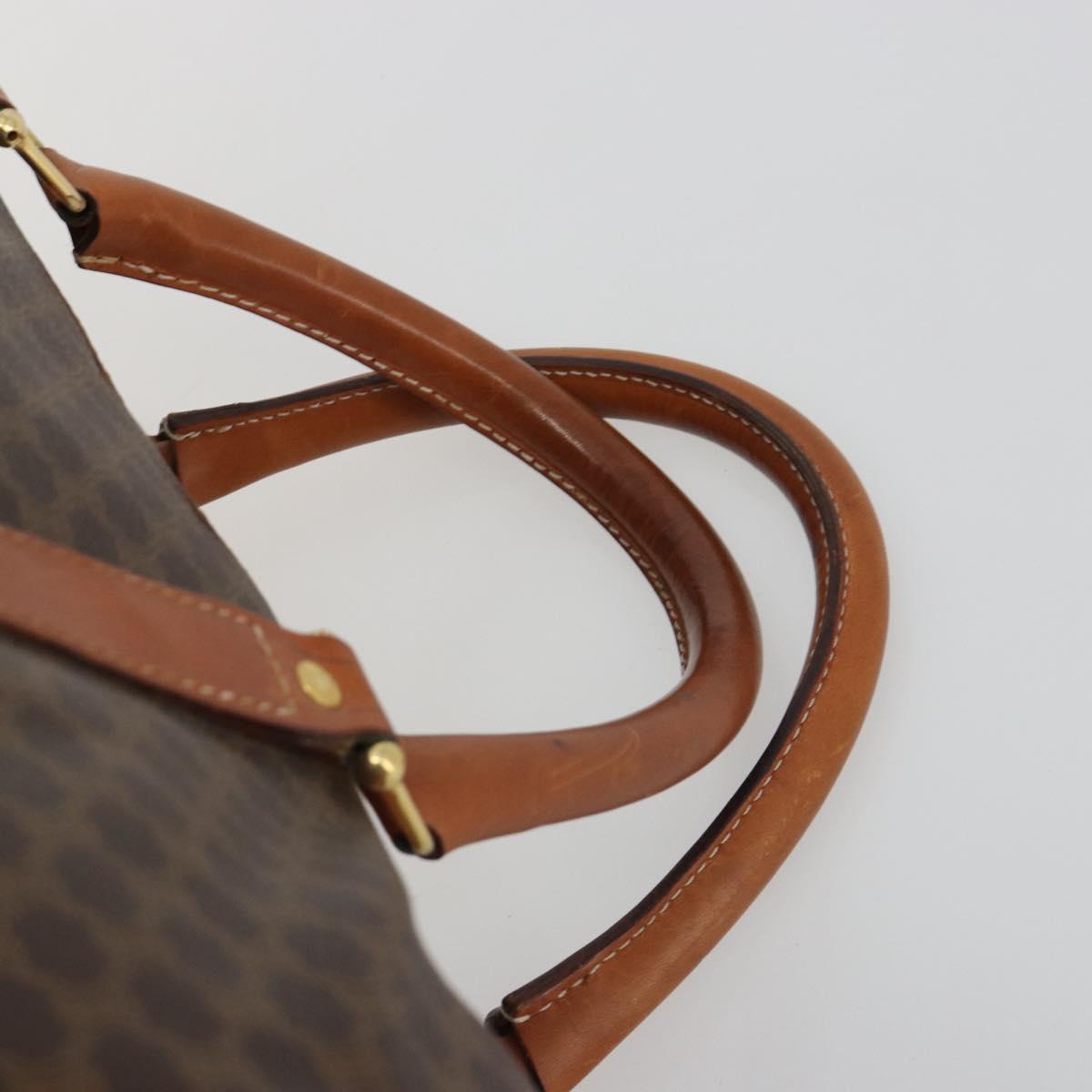 CELINE Macadam Canvas Boston Bag PVC Leather Brown Gold Auth 186569