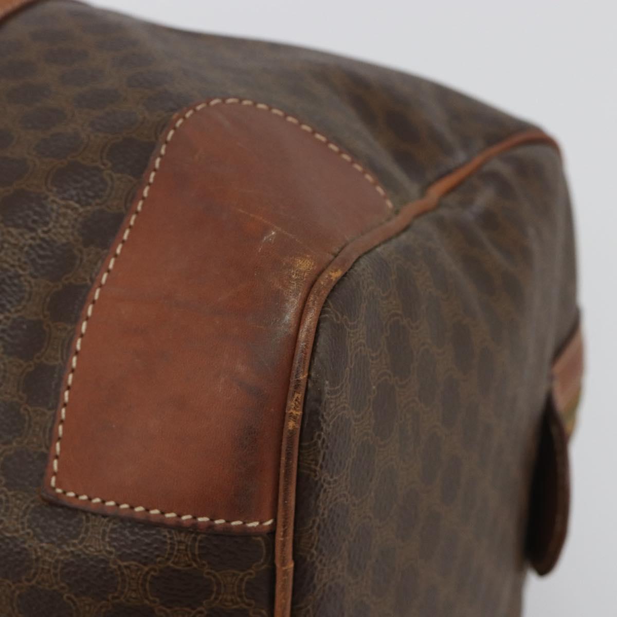 CELINE Macadam Canvas Boston Bag PVC Leather Brown Gold Auth 186570