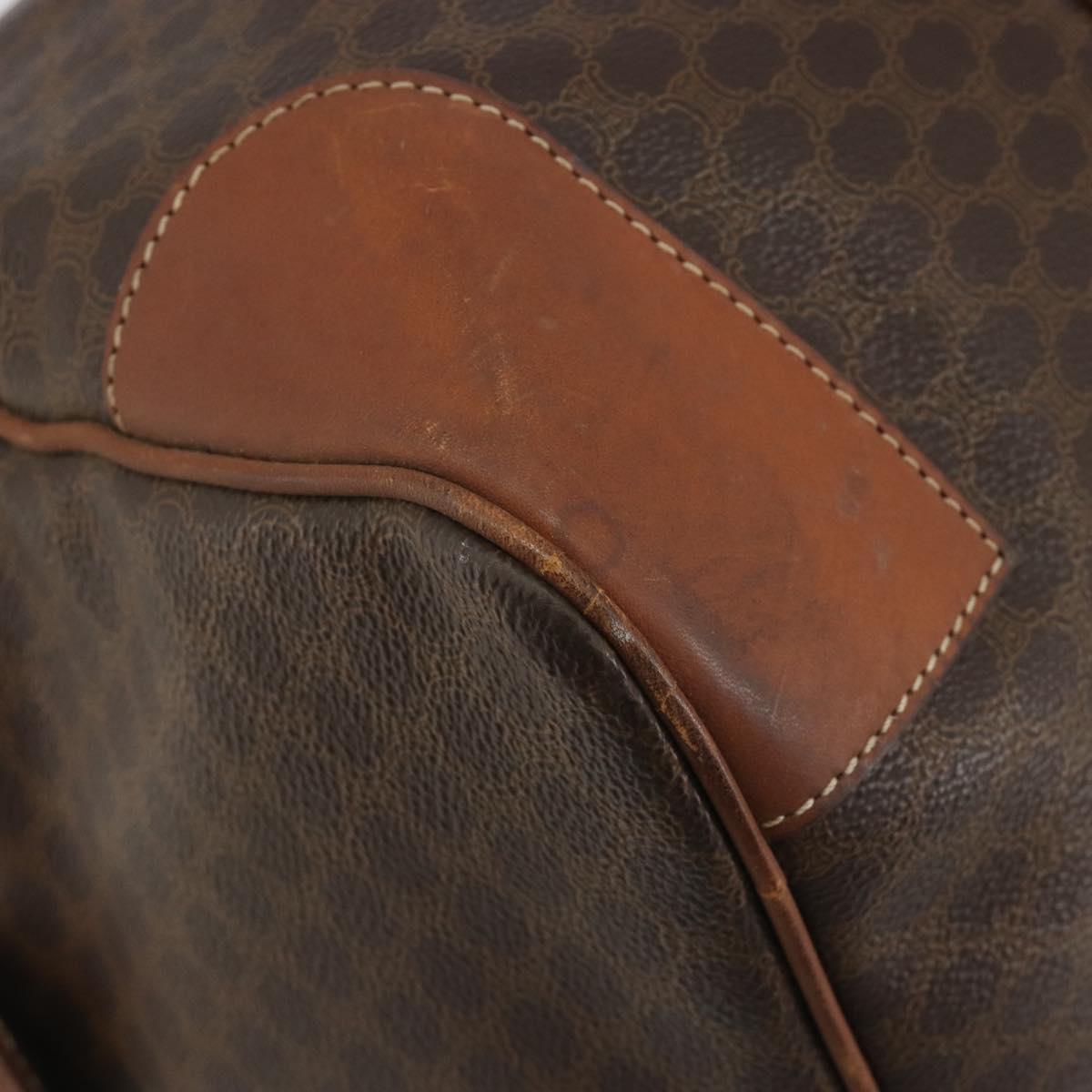 CELINE Macadam Canvas Boston Bag PVC Leather Brown Gold Auth 186570