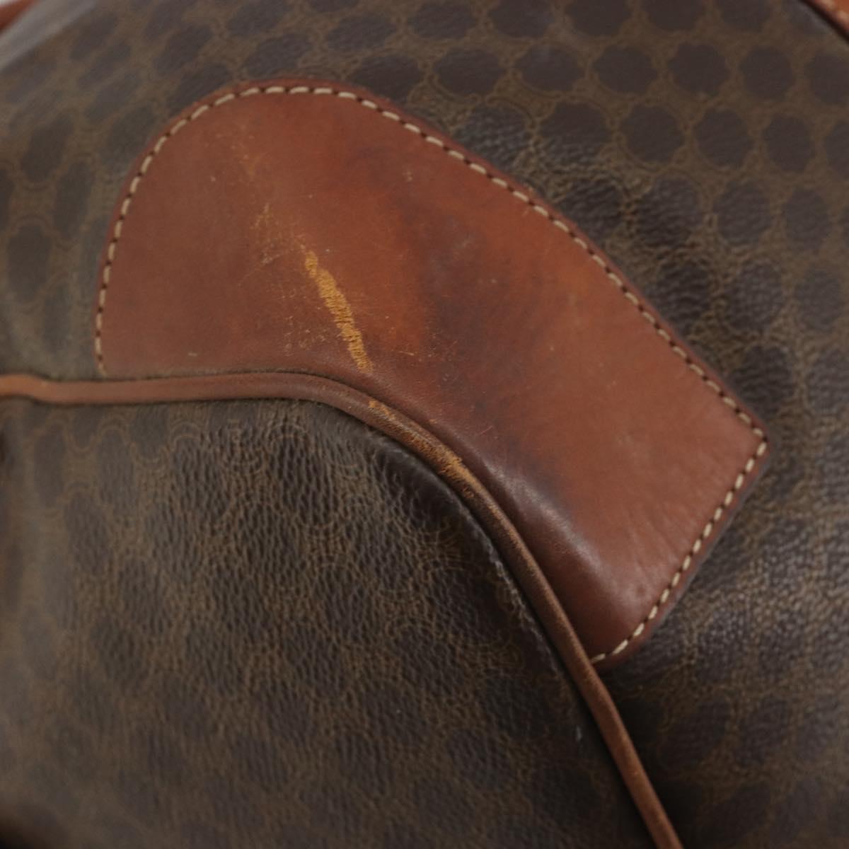 CELINE Macadam Canvas Boston Bag PVC Leather Brown Gold Auth 186570