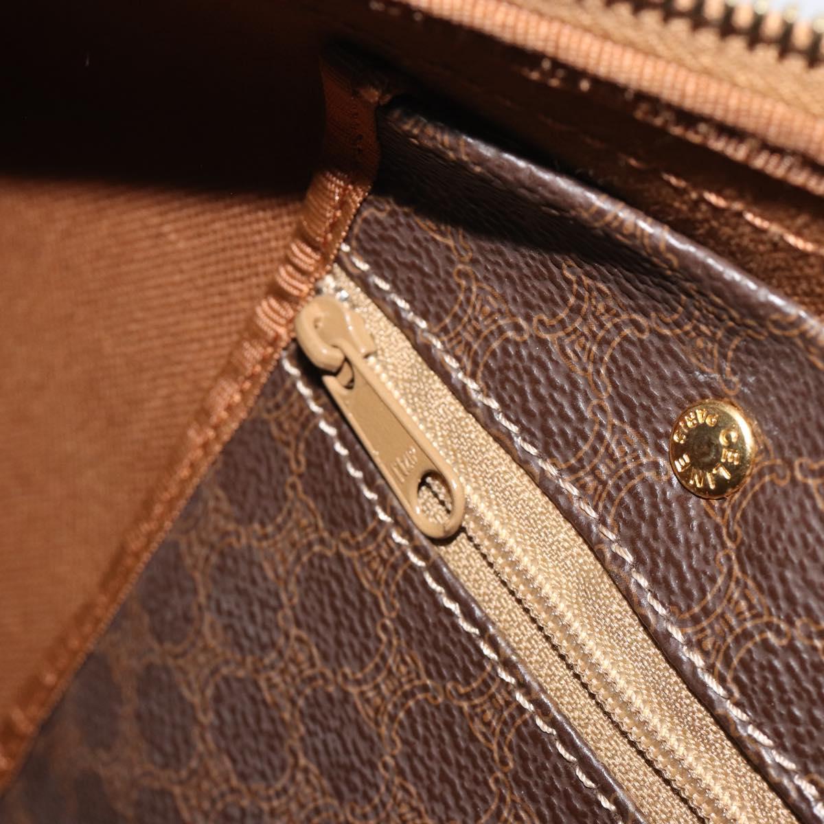 CELINE Macadam Canvas Boston Bag PVC Leather Brown Gold Auth 186570