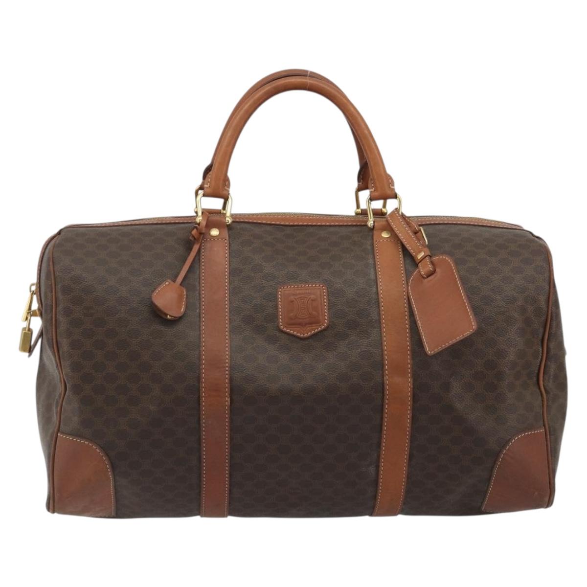 CELINE Macadam Canvas Boston Bag PVC Leather Brown Gold Auth 186570