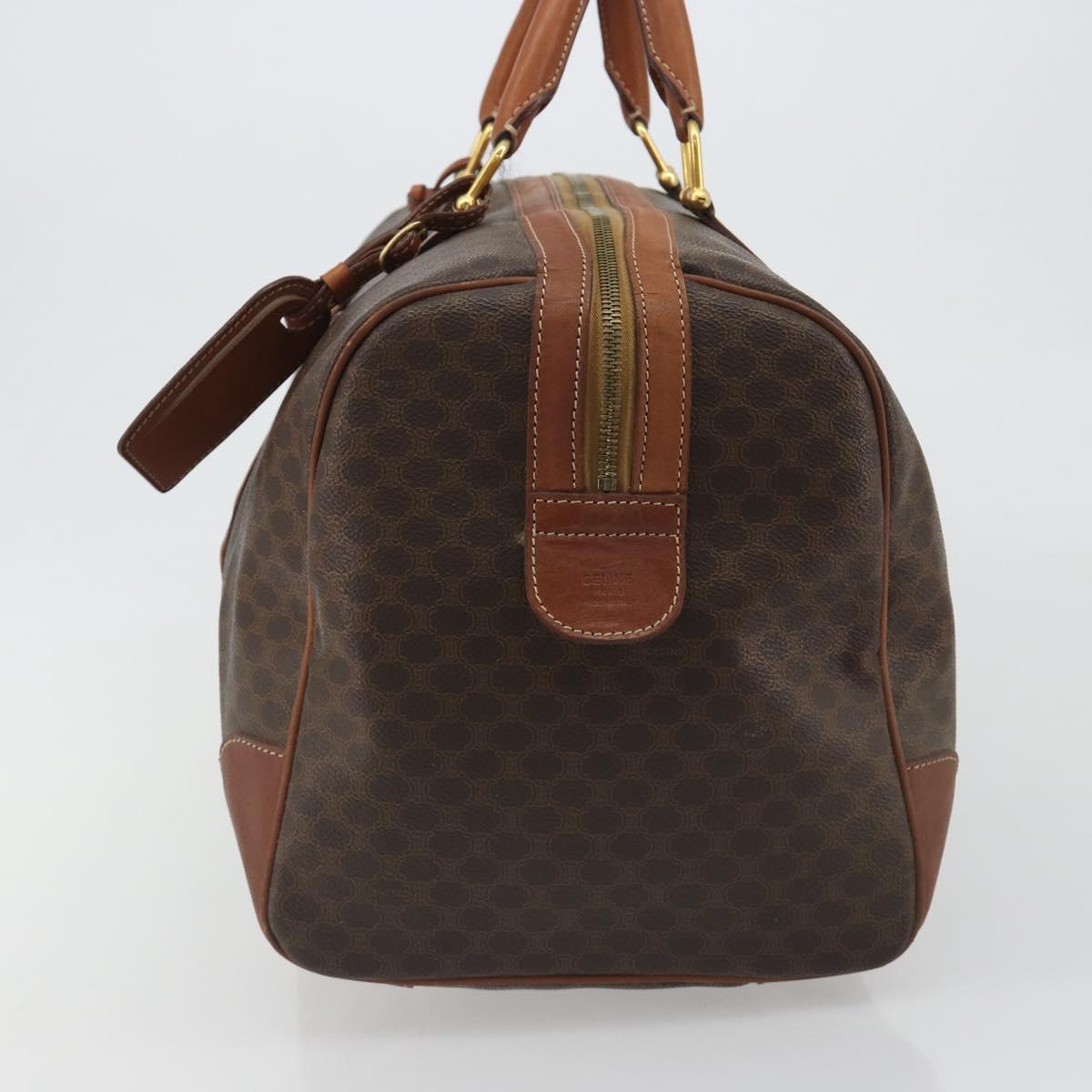 CELINE Macadam Canvas Boston Bag PVC Leather Brown Gold Auth 186570