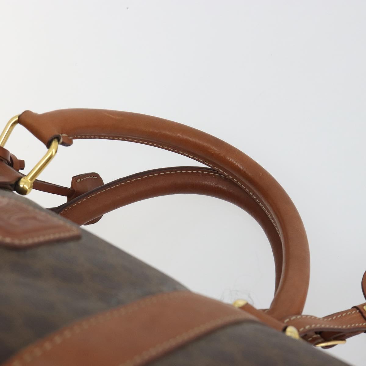 CELINE Macadam Canvas Boston Bag PVC Leather Brown Gold Auth 186570